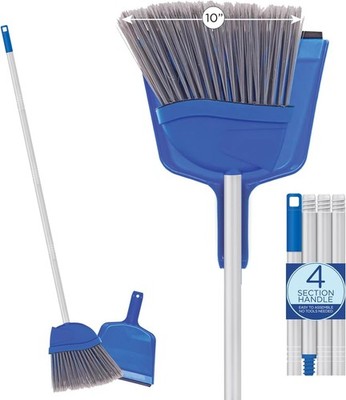 Angle Broom w/Dustpan, Indoor, 9.25'' W Head, Smaller Style- Made w/Recycled Soda