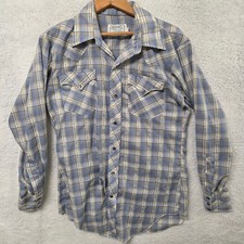 H Bar C Western Shirt Mens 15 33 Blue Plaid Pearl Snap California Ranchwear