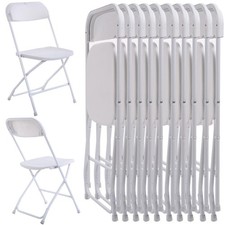 10 Pack Commercial White Plastic Portable Folding Chairs Stackable Picnic Party