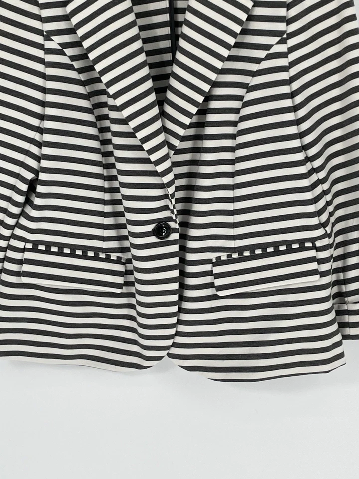 Blazer Catherine Malandrino Mujer XL Gris Rayas Elastizado Tejido Estructura Suave Foto 2 de 4
