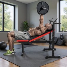 600lbs 4-in-1 Adjustable Weight Bench Foldable with Barbell Rack  Pull Rope NEW