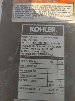 Kohler 7.3E Marine Gasoline Generator 7.3 kW  , Running takeout