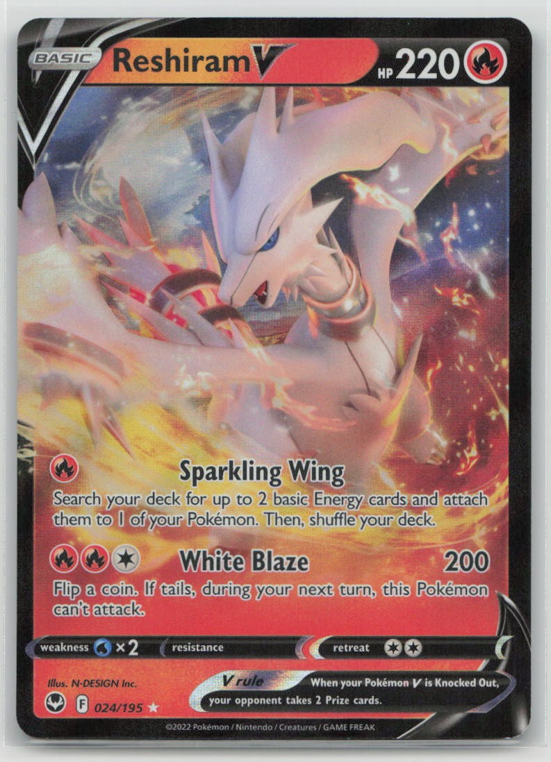 Reshiram V 024/195 Holo V Rare Silver Tempest Pokemon Lightly Played