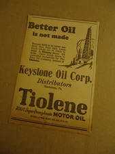 Tiolene Motor Oil 1928 newspaper ad Keystone Oil Corp