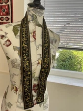 Vintage Glentex Japan Black Yellow  100% Silk Scarf  43 ” x 2” Tie Hair Neck