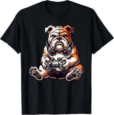 Funny Bulldog Gamer Tee Dog Lover Video Game Graphic Unisex T-Shirt