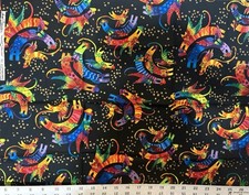 VTG Laurel Burch Flying Cats on Black Clothworks - BTFQ: 18 x 22