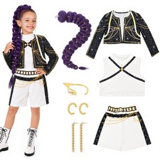 Behufun Girls Halloween Costume, Pop Singer Costume, Top Pants with Purple Braid