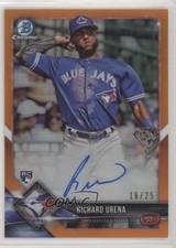 2018 Bowman Chrome Rookie Orange Refractor 16/25 Richard Urena #BCRA-RU Auto 0c2