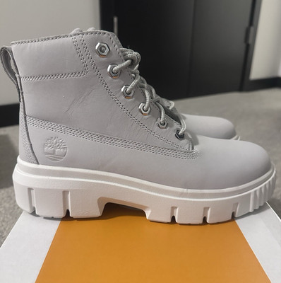 Timberland Women's Greyfield Mid Lace Leather Boot Gray Violet Size 8.5