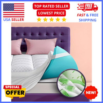 Queen Cooling Mattress Topper 4''   Dual-Layer Memory Foam w/ Soft Cover