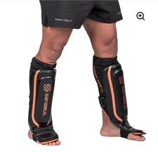 Sanabul Shin Guards Essential Hook & Loop Sz XS Copper Black Kickboxing MMA (A3)