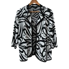 Ming Wang Geometric Open Front Cardigan Sweater Size 1X Abstract Edgy Maximalist