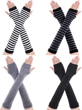 Bememo 4 Pairs Punk Gothic Long Fingerless Gloves Knitted Arm Warmer Elbow 
