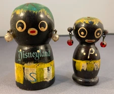 Vintage Disneyland 1950s Hand painted Wooden Salt & Pepper Shakers Jungle Cruise