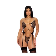 Forplay Lingerie Pull My Strings See Through Mesh Teddy Black