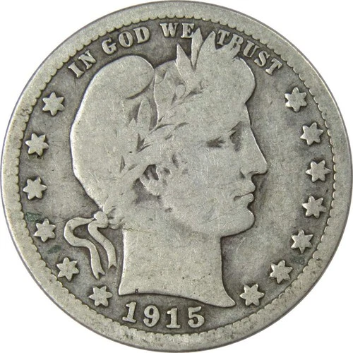 1915 S Barber Quarter Circulated Silver 25c Coin Collectible