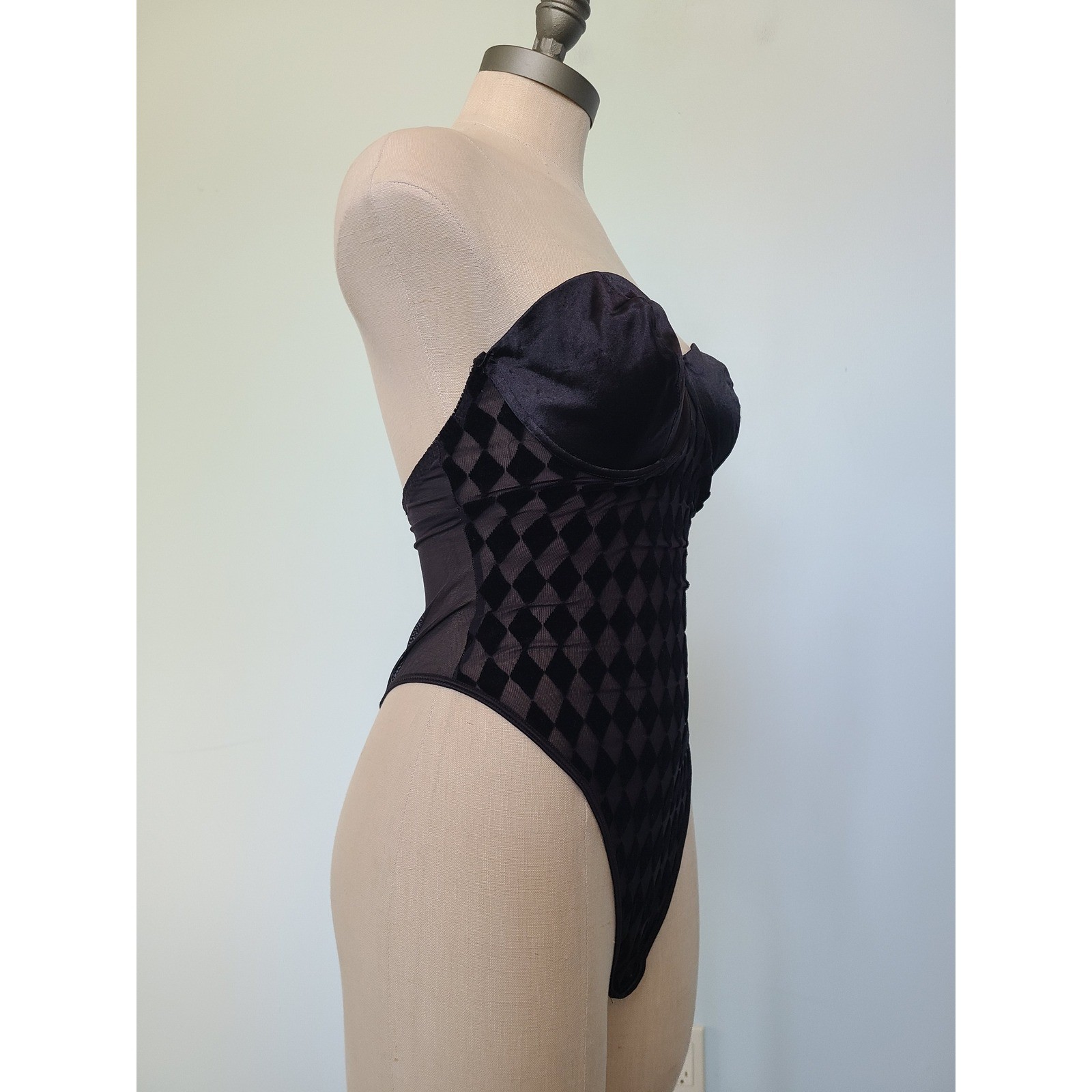 RARE Victoria's Secret Sz 34C Teddy Bodysuit Harlequin Diamond Velour Y2K Circus image 4