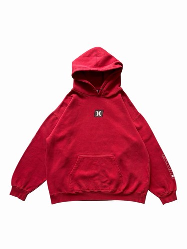 VTG Y2K Hurley International Spell Out Surf Skate XL Red Hoodie Sweatshirt!