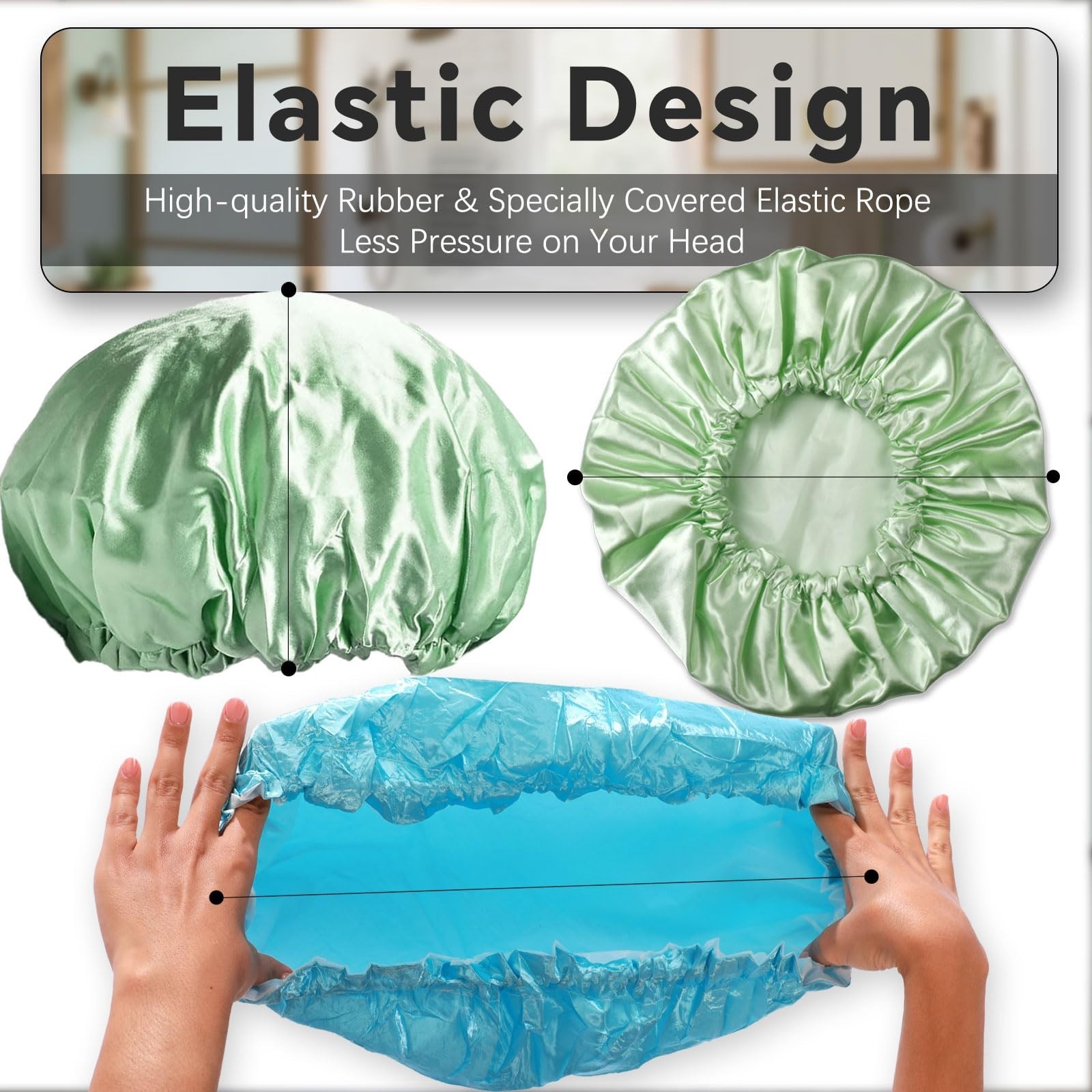 SMILCO 4 Pack Shower Caps, Double Waterproof Layers Reusable Bath Caps for Wo...