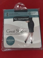 No Nonsense Great Shapes Women Size D Black Sheer Toe Body Shaping Pantyhose