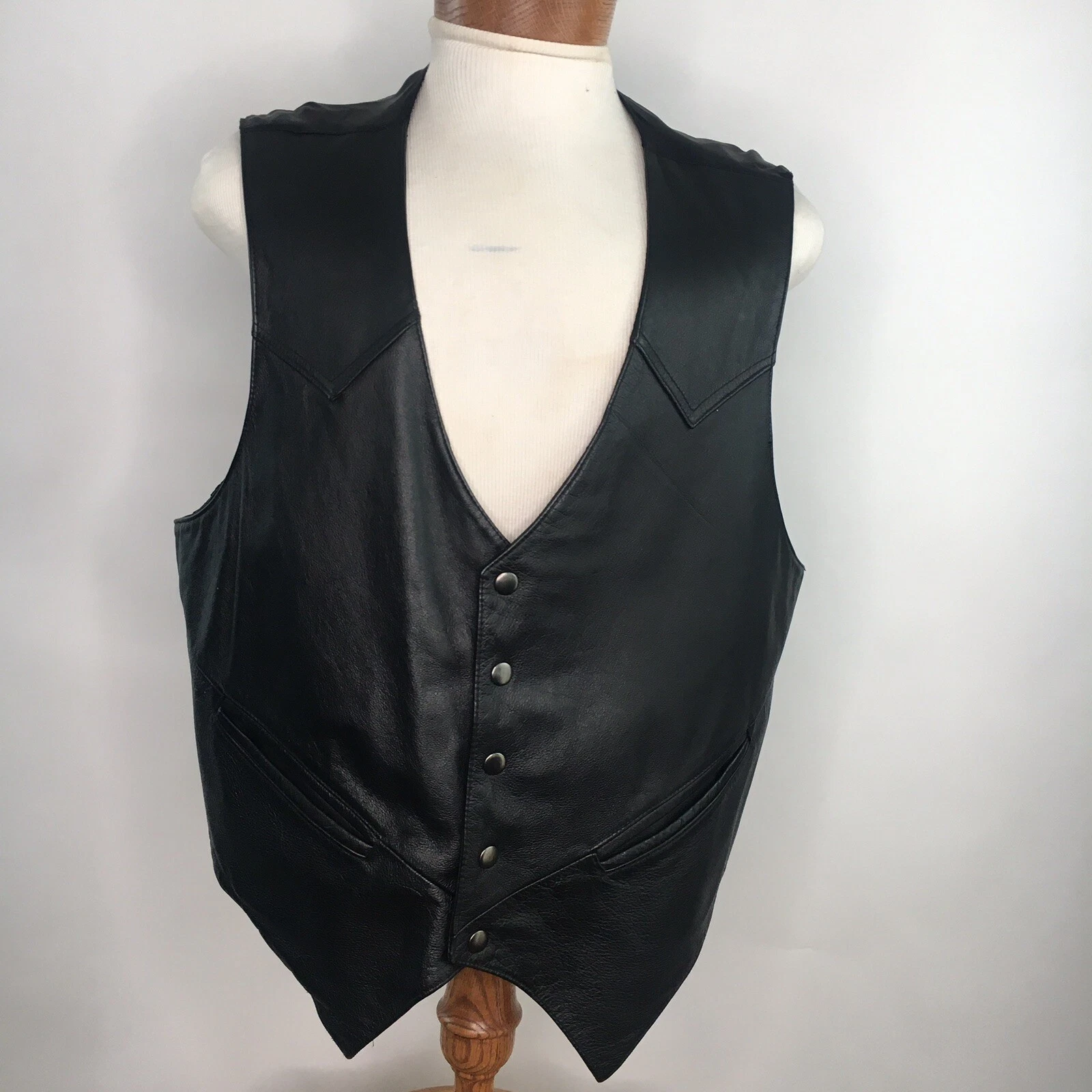 Western Frontier XL Black Leather Vest Button Snaps Biker Trucker
Opens in a new window or tab
