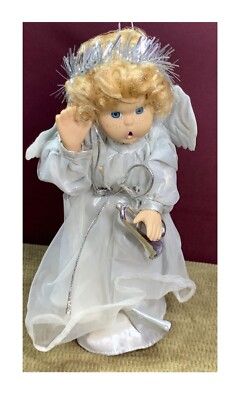 VINTAGE SUN POINT CO. PORCELAIN ADORABLE ANGEL WITH HER HORN HANGING ORNAMENT