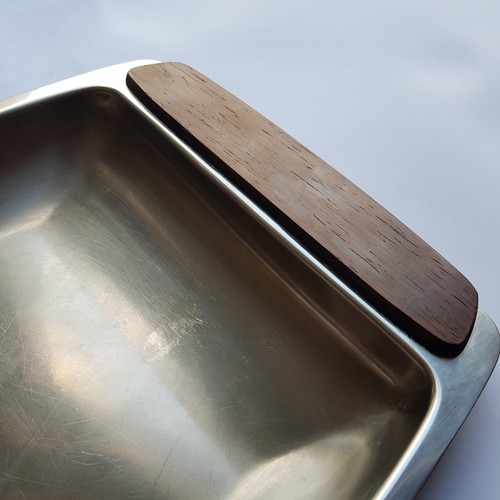 Voss Denmark stainless service tray Mid Century teak handle Vintage 43cm MCM - Picture 10 of 23