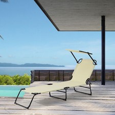 [casa.pro]® Leżak 190cm beżowy z daszkiem przeciwsłonecznym Leżak ogrodowy Plaża Leżak