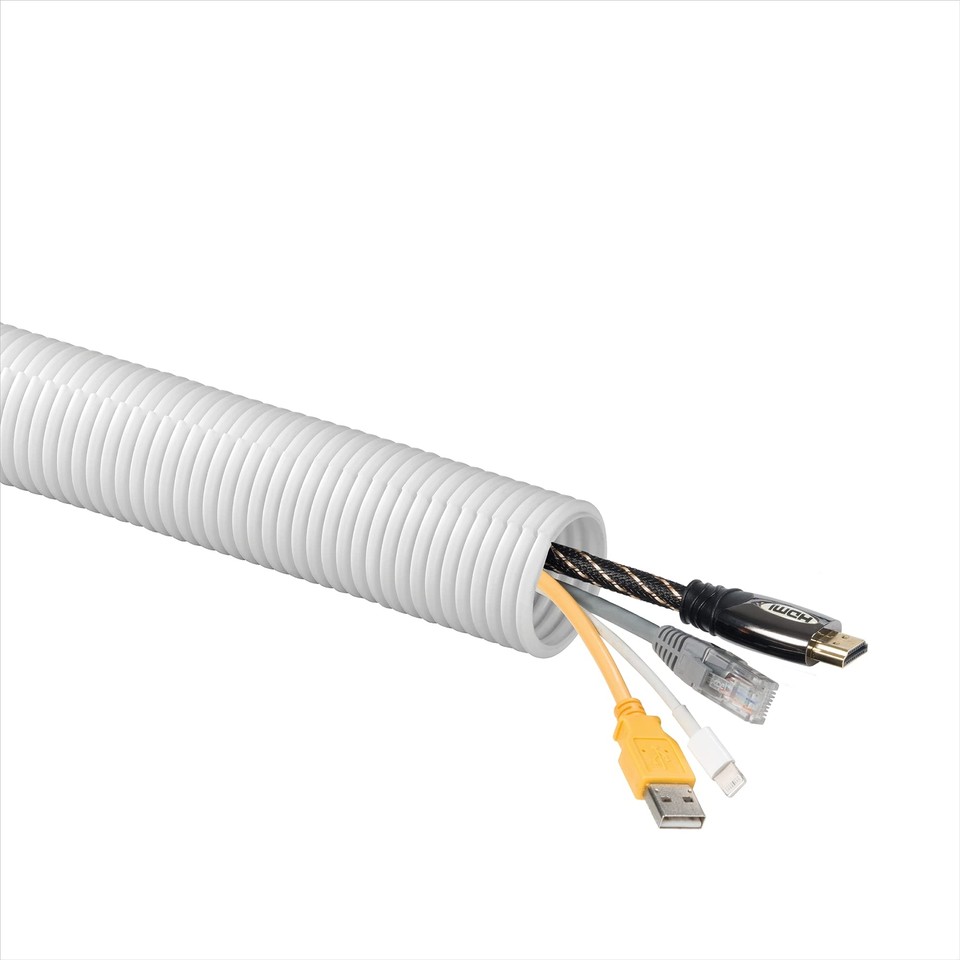 White 43in Cable Sleeve Flexible Wire Protector Tubing Split Electrical