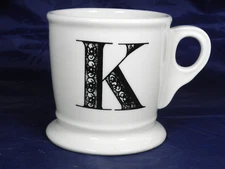 Anthropologie Monogram Lette K White Shaving Style Coffee Mug Cup Black Initial