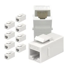 RJ45 Cat6 Coupler 10 Pack White Female to Female Keystone Ethernet Panel