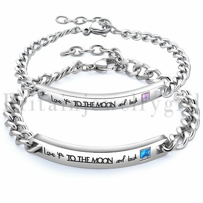 2pcs Stainless Steel love you TO THE MOON Lovers Matching Couple Bracelet