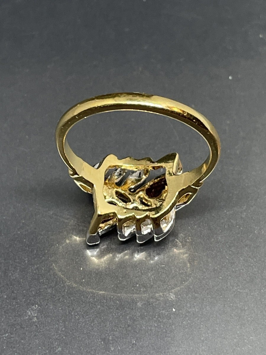18K HGE Yellow Gold Plated Signed Red/white Clear Crystals Sz 8