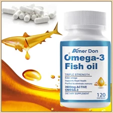 Omega 3 Fish Oil Capsules 3x Strength 3600mg EPA & DHA, Highest Potency 120PCS