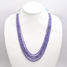Genuine Tanzanite Faceted Rondelle Gemstone Beads Size 3-6mm, 16" Four Strand