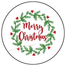 MERRY CHRISTMAS HOLLY WREATH ENVELOPE SEALS LABELS STICKERS PARTY FAVORS