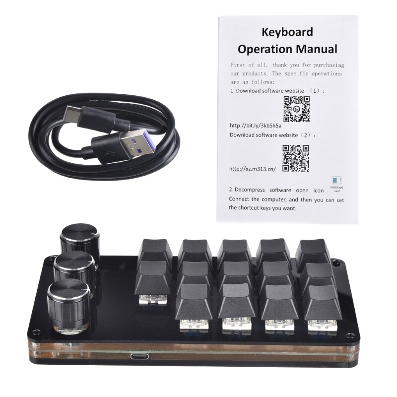 14-Key Macro Mechanical Mini Keyboard with 3 Knobs for Professional Use