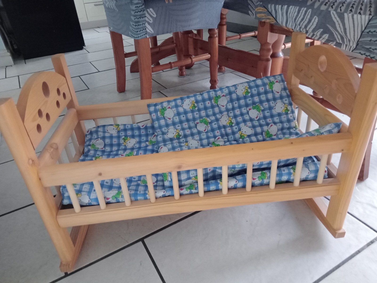 Wooden doll cot, bedding and two Reborn dolls eBay