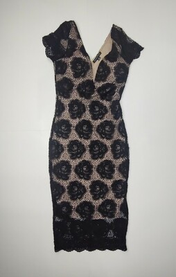 Haute Monde Black Lace Dress Size Small / Petite Floral Flower Zip | eBay