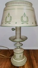 Toleware Table Lamp Cream & Green Double  Light Vintage 