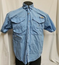 COLUMBIA PFG SHORT SLEEVE BUTTON UP FISHING VENT MESH BLUE SHIRT SIZE S