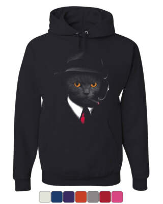 Secret Agent Cat Hoodie Detective Kitty Funny Spy Cigar Pet Sweatshirt