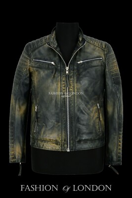Herren RAVAGE Lederjacke Navy Rost Beige Nappa Stepp Schulter Bikerjacke