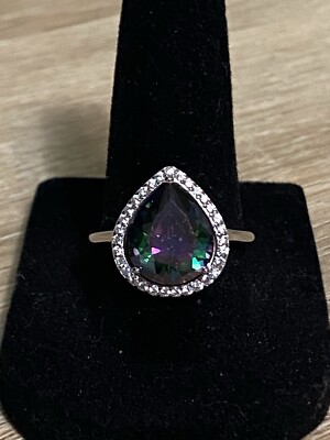 Pear Shaped Mystic Topaz Ring BS 925 Sterling Silver Ring Size 8