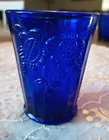 Vintage Anchor Hocking Glass Cobalt Blue Mayfair Open Rose 4 Juice Glasses