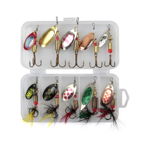 10Pcs Spinners Fishing Lures Tackle Hooks Crankbait Sea Perch Salmon Pike Trout