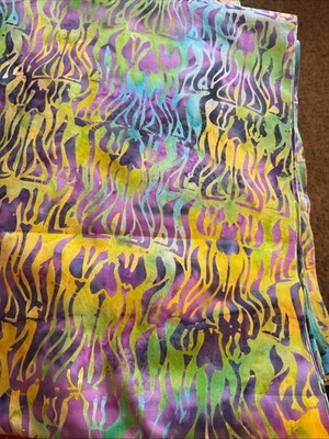 Batik Fabric Green, Blue, Purple, Gold Quilt Fabric (5 yds)