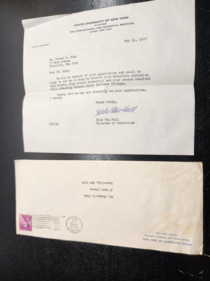 Letter from State University of New York at Alfred from Milo van Hall, Director