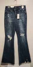 Judy Blue 88739 Hi-Rise Tummy Control Top Distressed Flare Jeans Dark 11/30 NWT